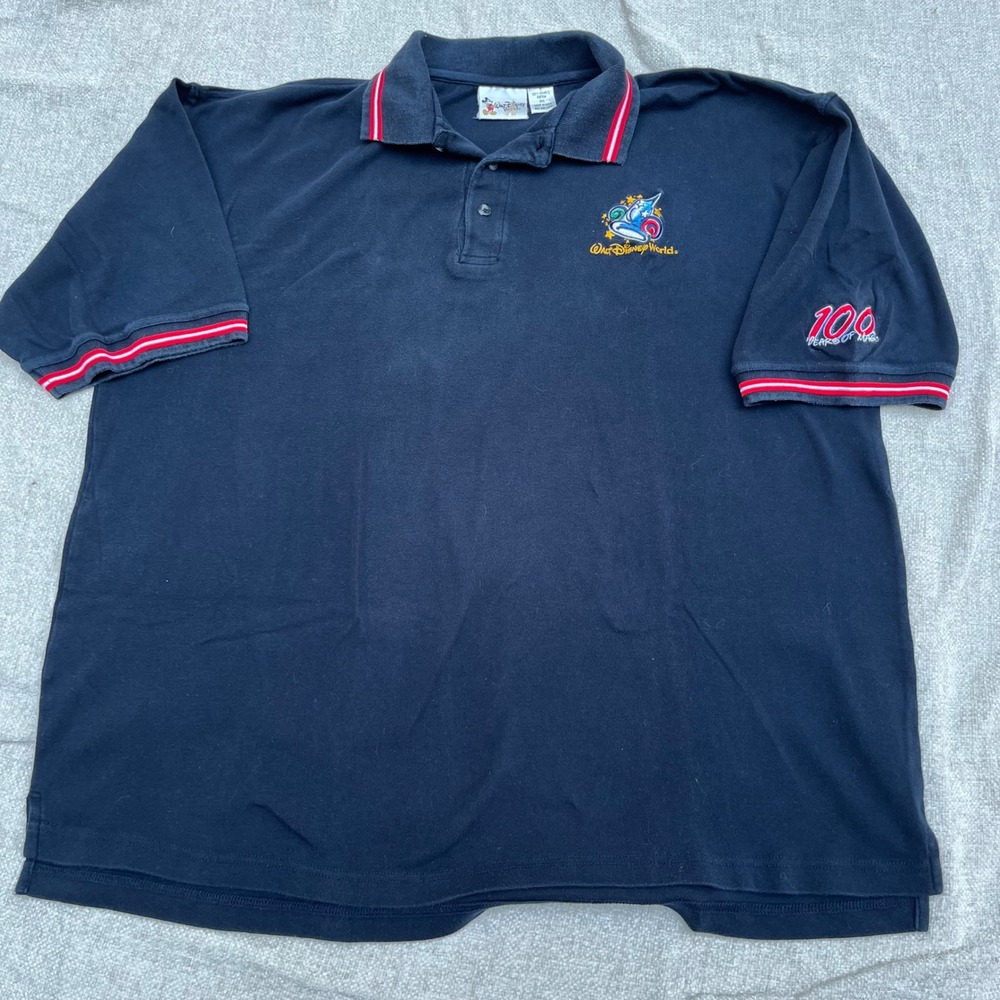 Disney World 100 Years of Magic Navy Blue Polo Shirt Mens 2XL Sorcerer Mickey